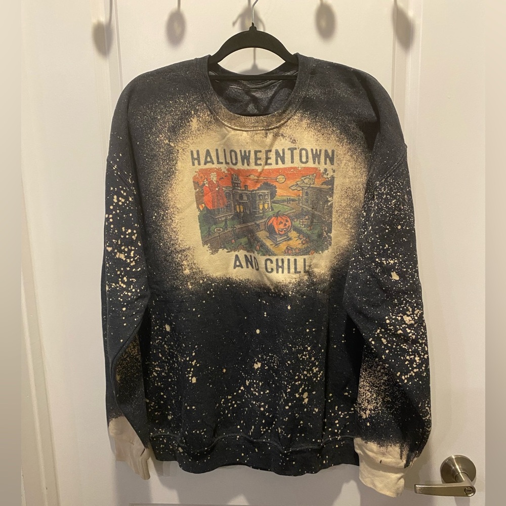 Halloweentown and Chill Sweatshirt - Acid Wash Dark Gray - Brand New